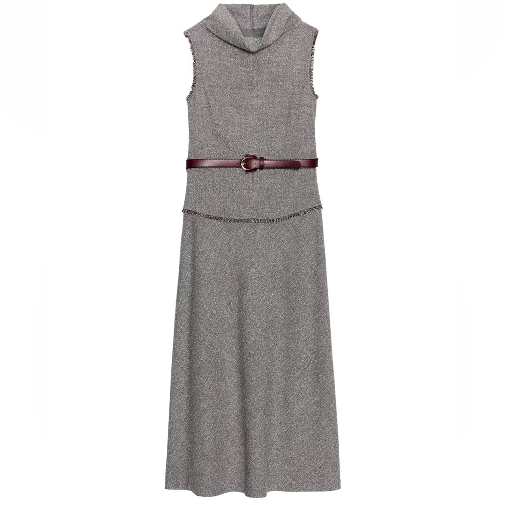 Texture Belted Midi Dress